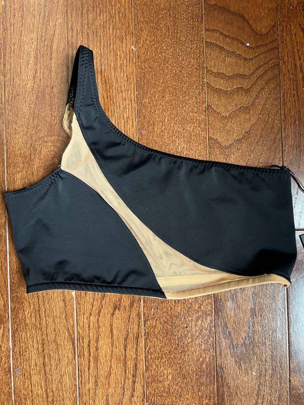 NWT Norma Kamali Snake Mesh Bra One Shoulder Bikini Swim Top Black Nude S